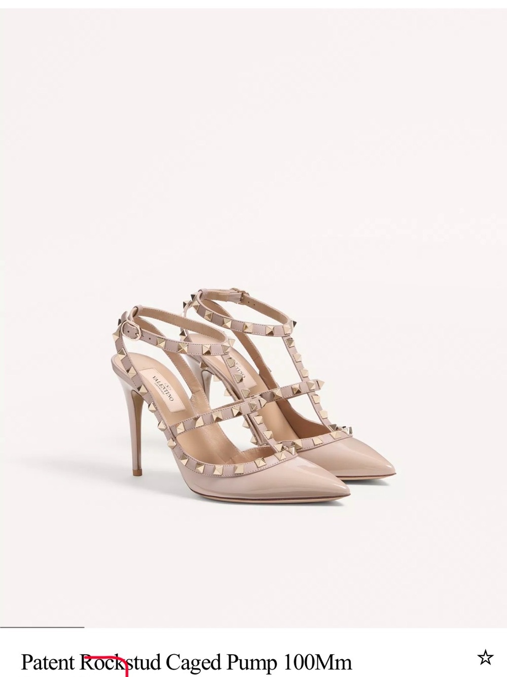 Valentino Nude Patent Rockstud T-Strap Pointed Pumps - Picture 4 of 6